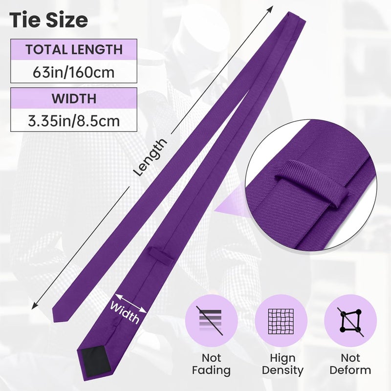 Junmaxroad Store 63'' XL Black Ties For Men Solid Color Extra Long Neckties 3.35" (8.5CM) Men's Big and Tall Ties with Gift Box - Image 4
